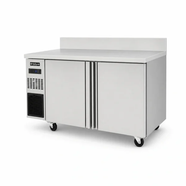 WCB1575_Front-right with doors closed Commercial freezer with integrated worktop and splashback