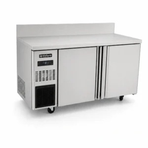 Stainless steel bench freezer with splashback for prep lines