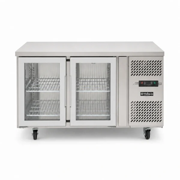2 door commercial under bench fridge with double glazed glass doors and low running costs