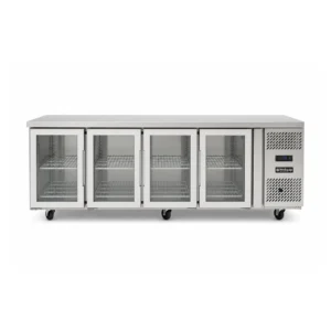 4 door under bench fridge with glass doors, 560L capacity, fan-forced cooling and low energy usage