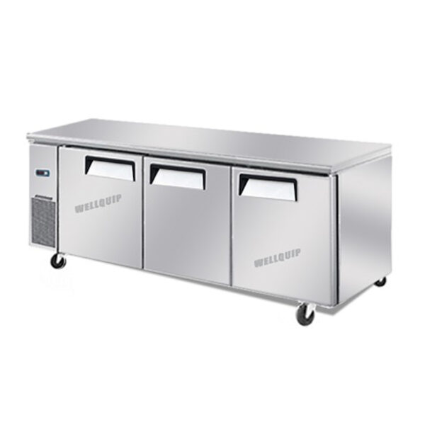 WORKING-BENCH-FRIDGE.jpg 3-door commercial under bench fridge with stainless steel doors and low running costs