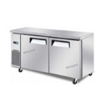 2-door commercial under bench fridge with stainless steel doors and low running costs