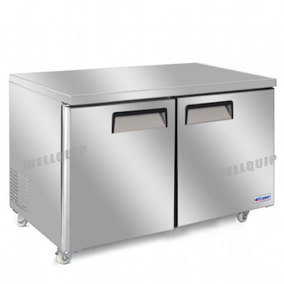 gallery_image01.jpg 2-door commercial bench freezer with integrated benchtop, stainless steel doors and low running costs