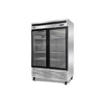 2-door commercial upright display freezer with triple-glazed glass doors and LED lighting