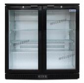 2-door commercial bar fridge with glass doors and LED lighting