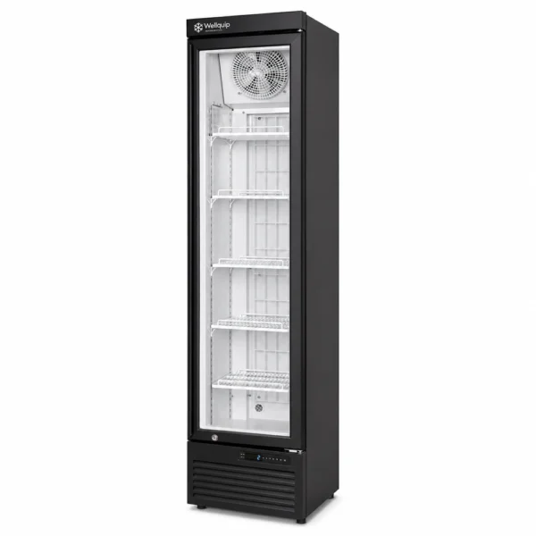 FC159_Front-right with doors closed Black one door retail display freezer