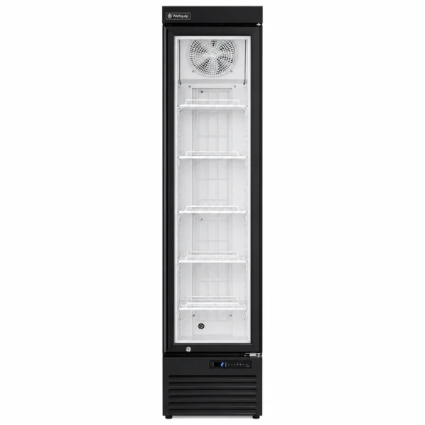 Slimline glass door freezer front view