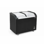 Energy-efficient glass display chest freezer with 320L capacity, LED lighting and curved sliding doors