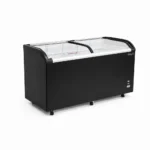 Energy-efficient glass display chest freezer with 520L capacity, LED lighting and curved sliding doors