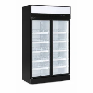 2 door commercial upright display fridge with glass doors and LED lighting