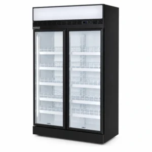 2 door commercial upright display fridge with glass doors and LED lighting
