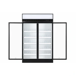2 door commercial upright display fridge with glass doors and LED lighting