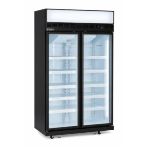 2 door upright display freezer with glass doors, auto defrost and LED lighting