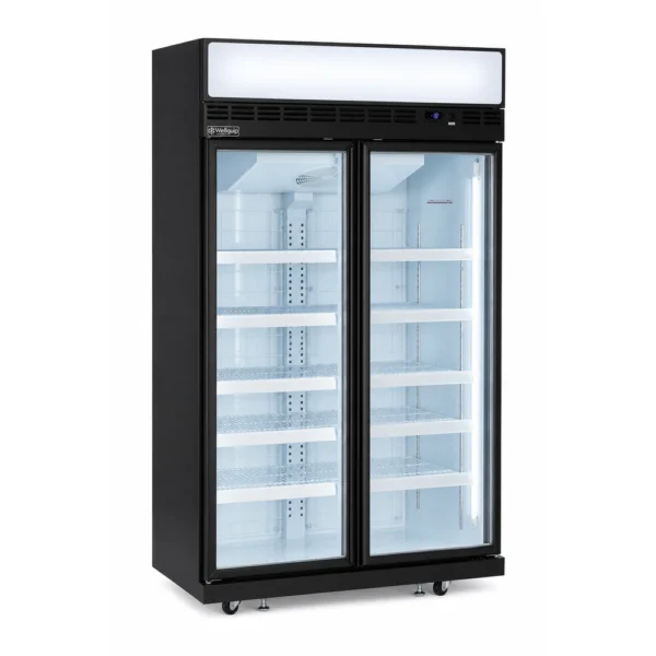 2 door upright display freezer with glass doors, auto defrost and LED lighting