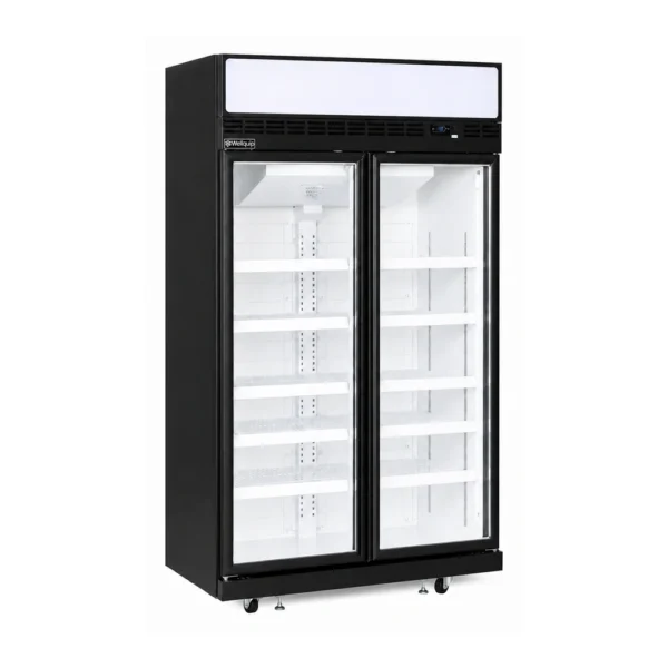 2 door upright display freezer with glass doors, auto defrost and LED lighting