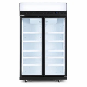 2 door upright display freezer with glass doors, auto defrost and LED lighting