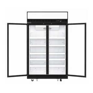2 door upright display freezer with glass doors, auto defrost and LED lighting