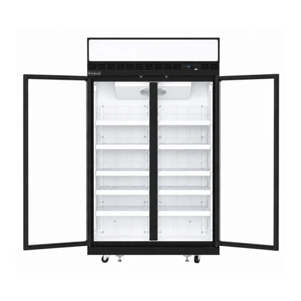 2 door upright display freezer with glass doors, auto defrost and LED lighting