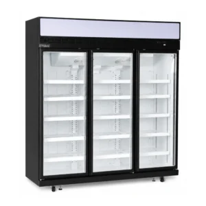 3 door upright display freezer with glass doors and LED lighting