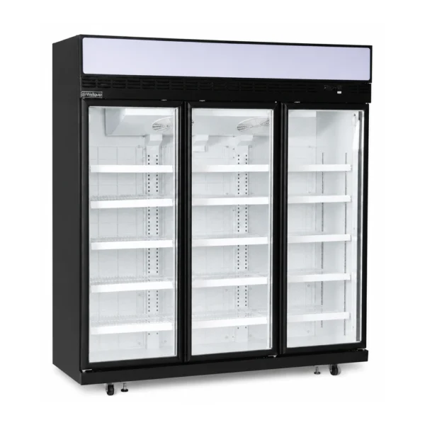 3 door upright display freezer with glass doors and LED lighting