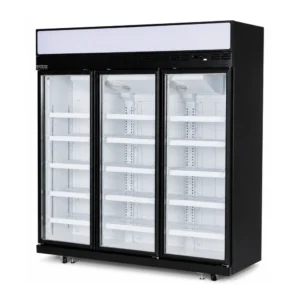 3 door upright display freezer with glass doors and LED lighting