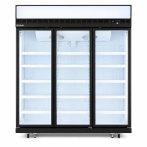 3 door upright display freezer with glass doors and LED lighting
