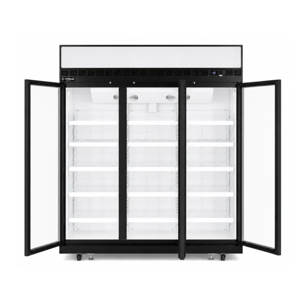 3 door upright display freezer with glass doors and LED lighting