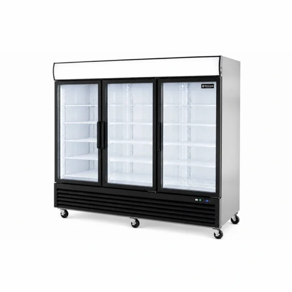 3 door upright display freezer with glass doors and LED lighting