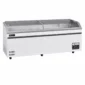 Energy-efficient glass display chest freezer with 1000L capacity, LED lighting, auto defrost and curved sliding doors