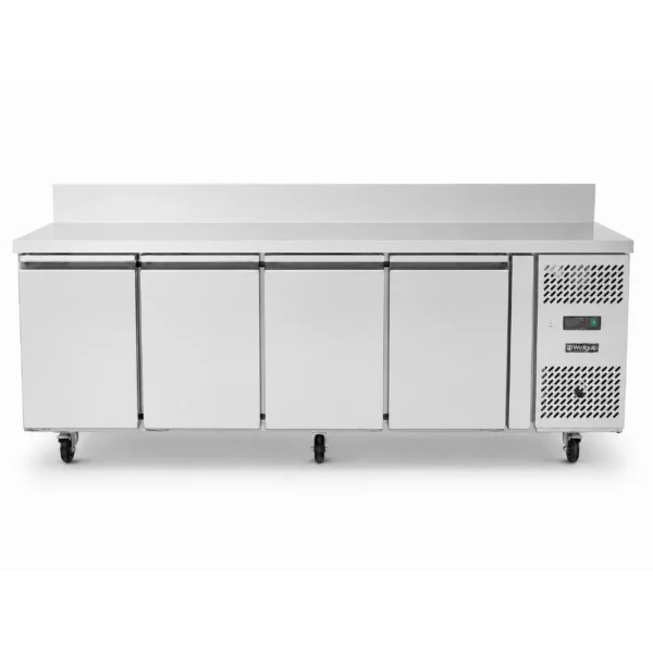 4 door commercial bench freezer with stainless steel doors, splashback and low running costs