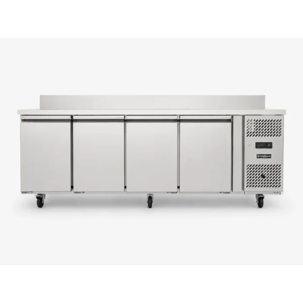 4 door commercial bench freezer with stainless steel doors, splashback and low running costs