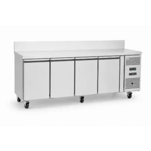 4 door commercial bench freezer with stainless steel doors, splashback and low running costs