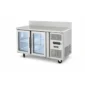 Glass door bench fridge with splashback, 280L capacity, fan-forced cooling and low energy usage