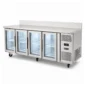 4 door splashback bench fridge with glass doors, 560L capacity, fan-forced cooling and low energy usage