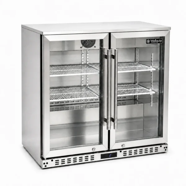 BF230_Front-left with doors closed Stainless steel under bar fridge for cafés, offices, alfresco areas
