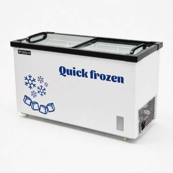 White tuckerbox chest freezer with tempered glass