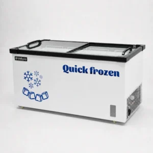 White commercial chest freezer with tempered glass