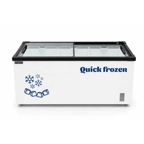 Commercial glass display freezer for supermarkets