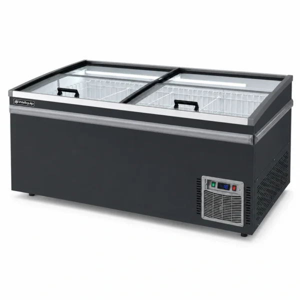 Anthracite grey commercial chest freezer with Low-E glass