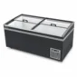 Low-profile island chest freezer for supermarkets