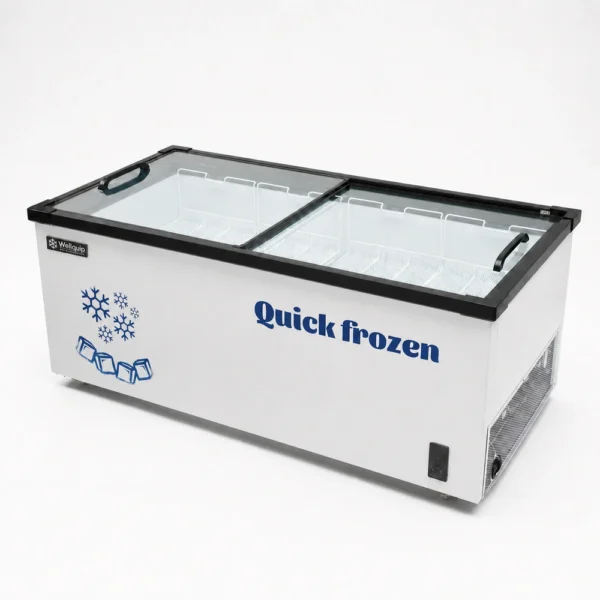 Commercial glass display freezer for supermarkets