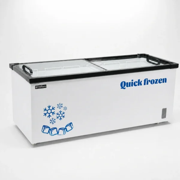 Retail frozen merchandising freezer with castor wheels