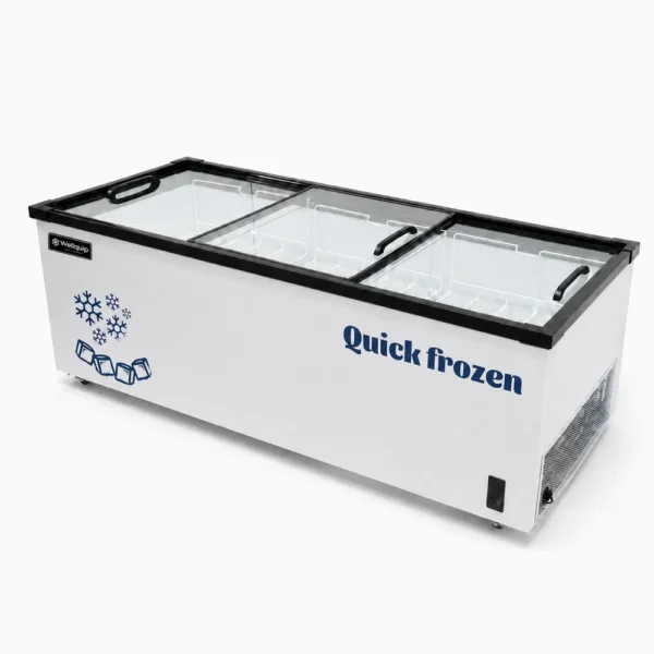 Commercial glass display freezer for supermarkets