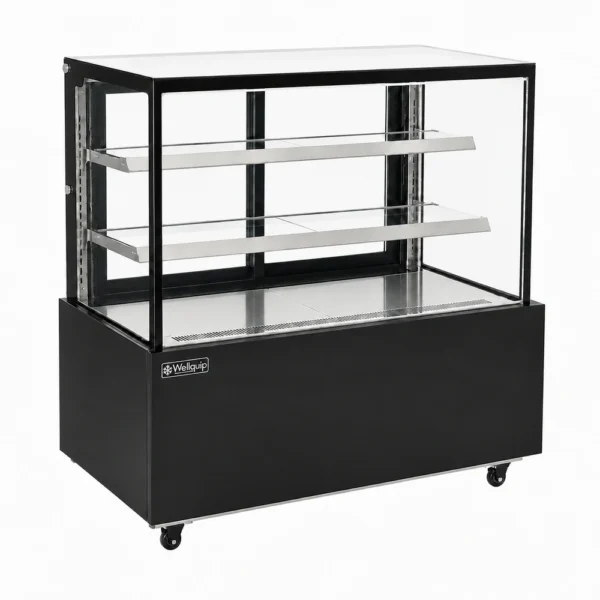 Commercial dessert display fridge with anti-fog panoramic glass