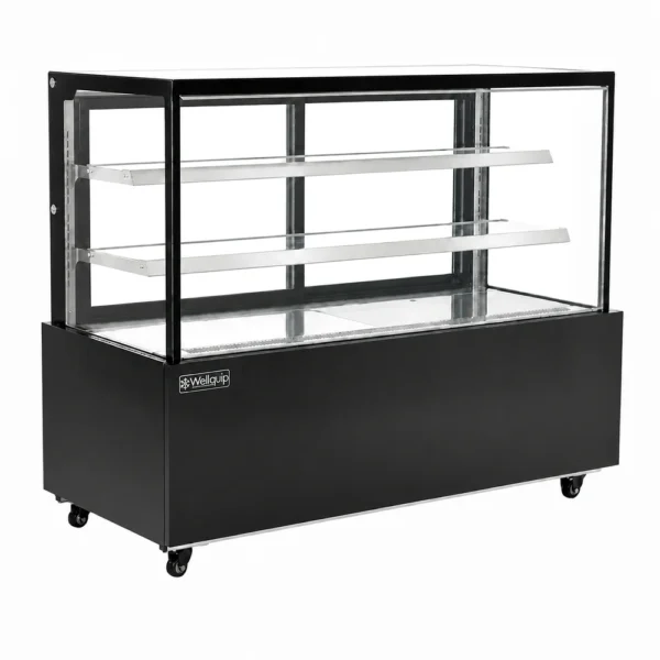 Commercial dessert display fridge with anti-fog panoramic glass