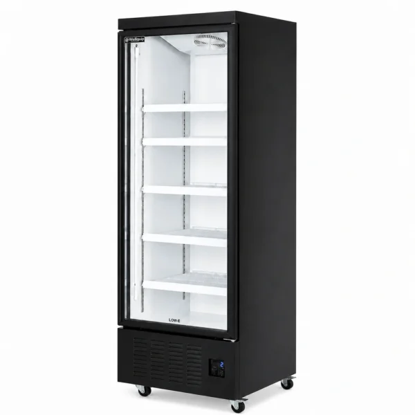 FA1X_Front-right with doors closed 1 door upright display fridge with glass doors and LED lighting