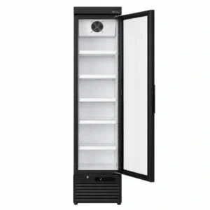 Narrow glass door drinks display fridge