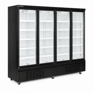 Black 4 door commercial glass door display fridge for supermarkets