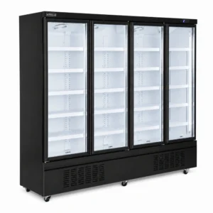 4 door upright display fridge with glass doors and LED lighting