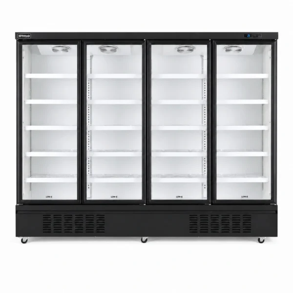 Wellquip 2100L 4 door upright display fridge front view